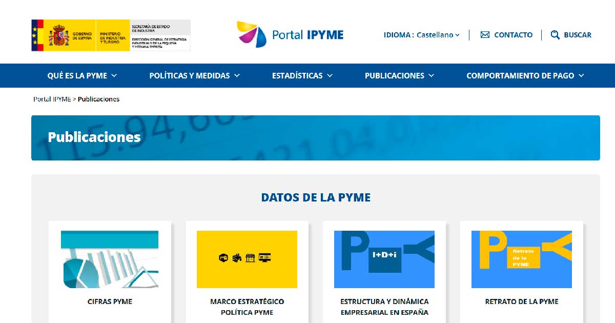Información sobre pymes españolas en el portal IPYME
