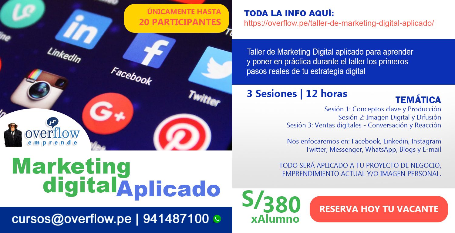 Flyer del Taller de Marketing Digital Aplicado Overflow Emprende Flyer del Taller de Marketing Digital Aplicado Overflow Emprende