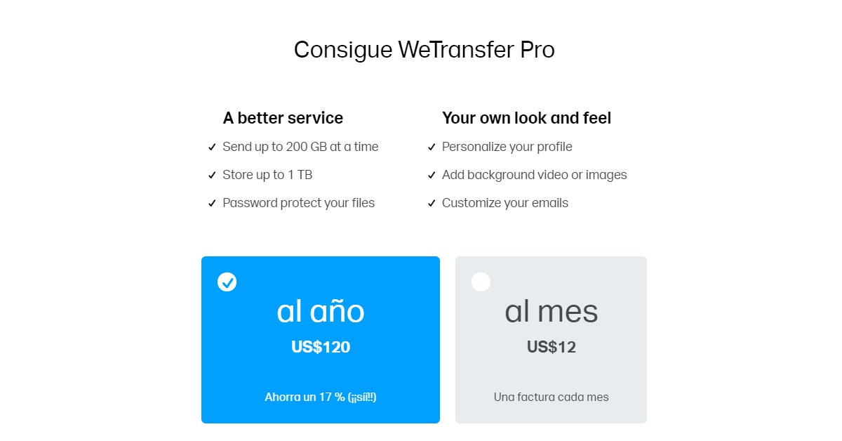 Oferta de WeTransfer Pro - Wetransfer para enviar archivos