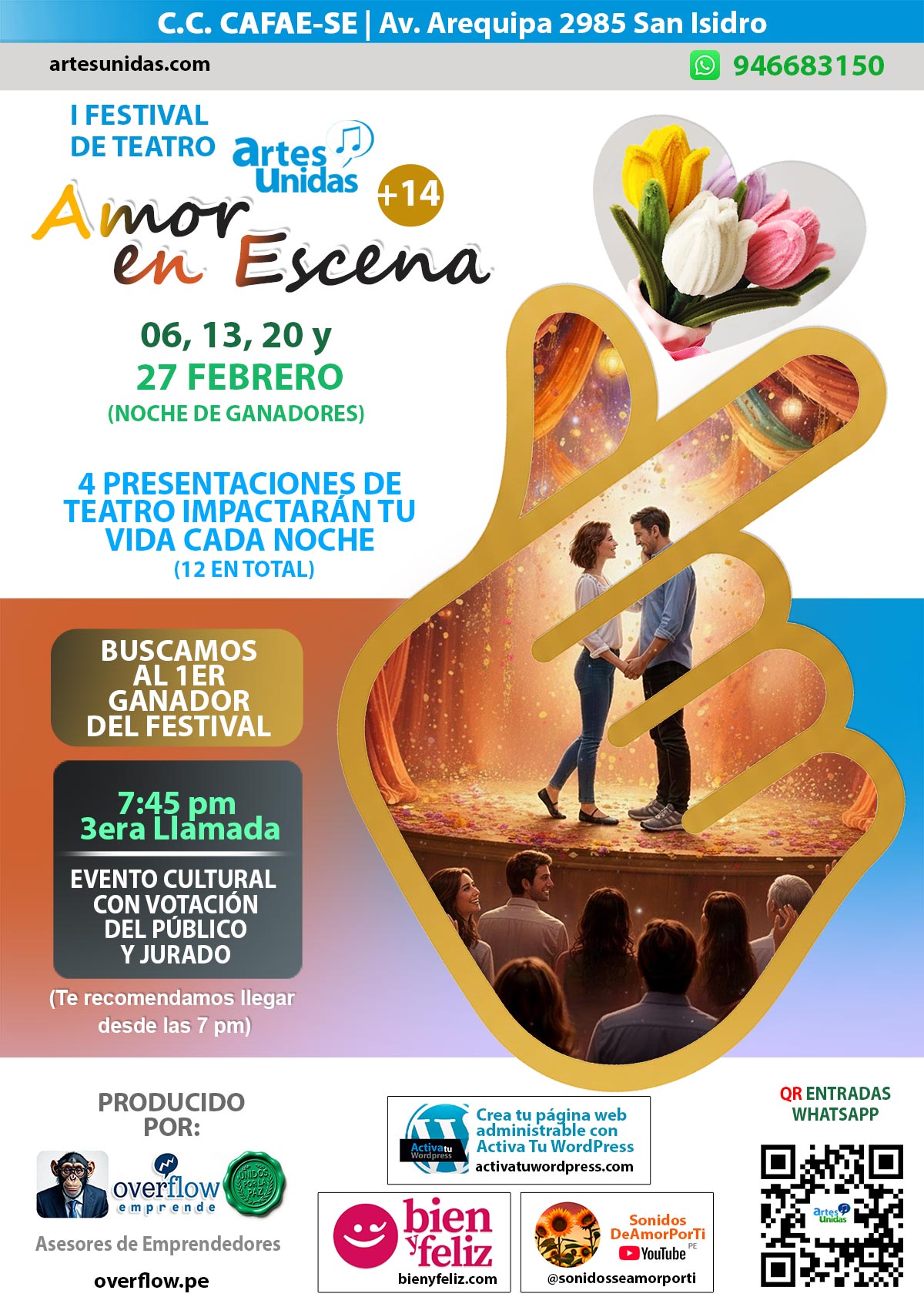 Afiche Oficial 1er festival de teatro Artes Unidas "Amor en Escena"