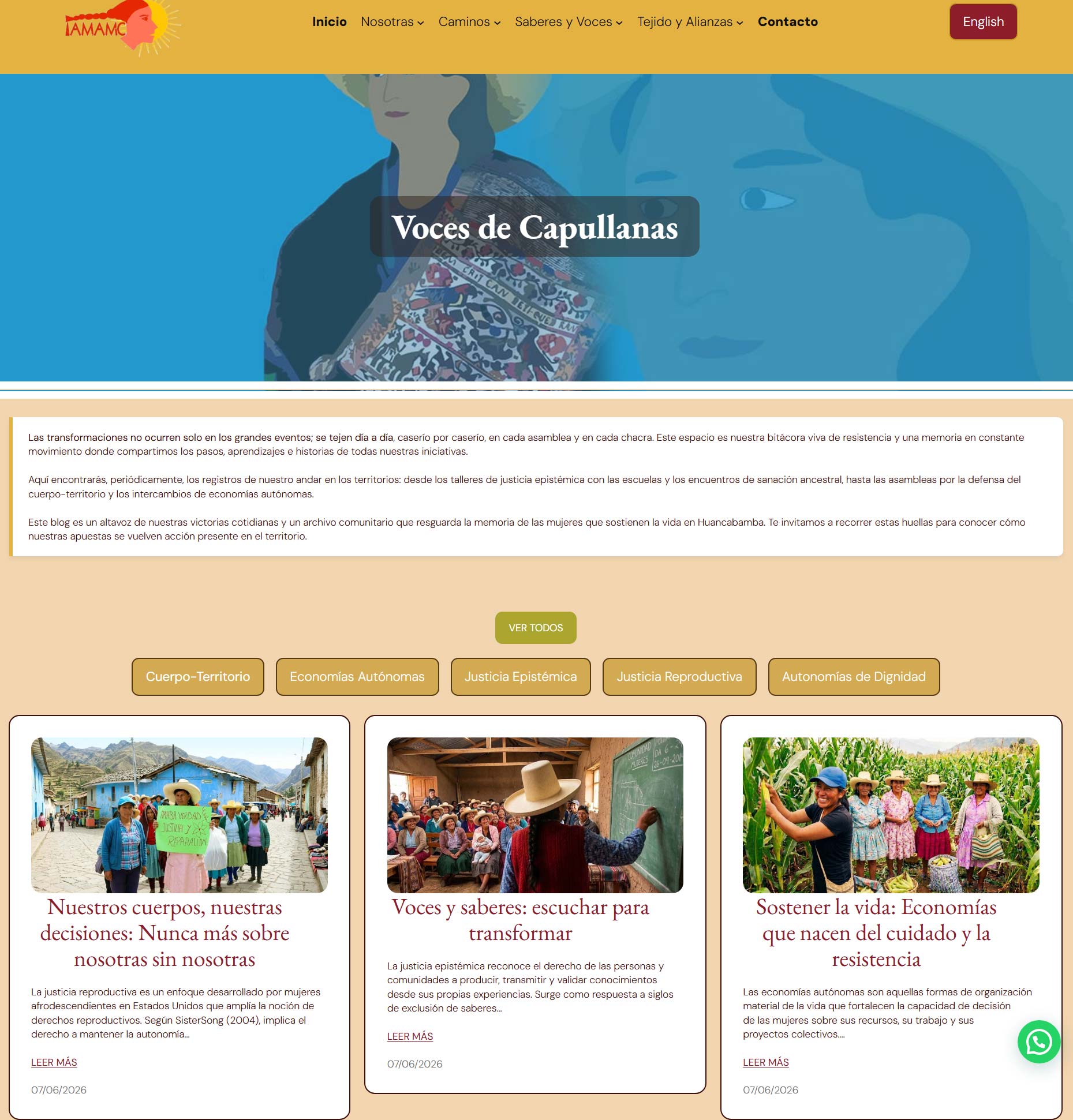 Captura de la sección Blog del Sitio IAMAMC ORG titulado Voces Capullanas